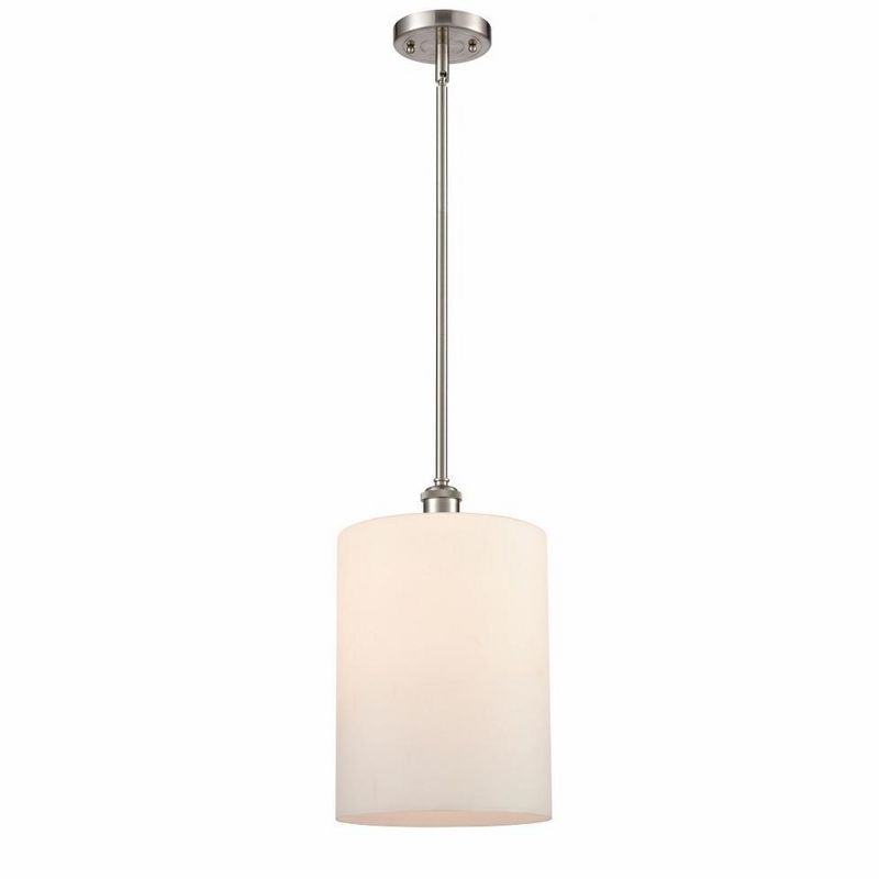 14" Brushed Satin Nickel Mini Drum Pendant with Glass Shade