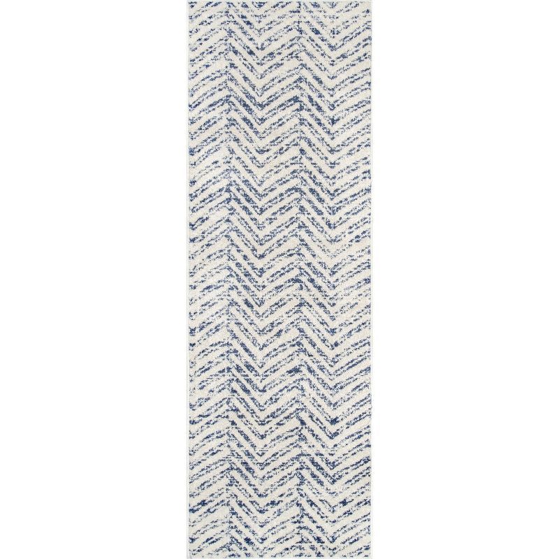 Soft Durable Blue Herringbone Transitional 31" Area Rug