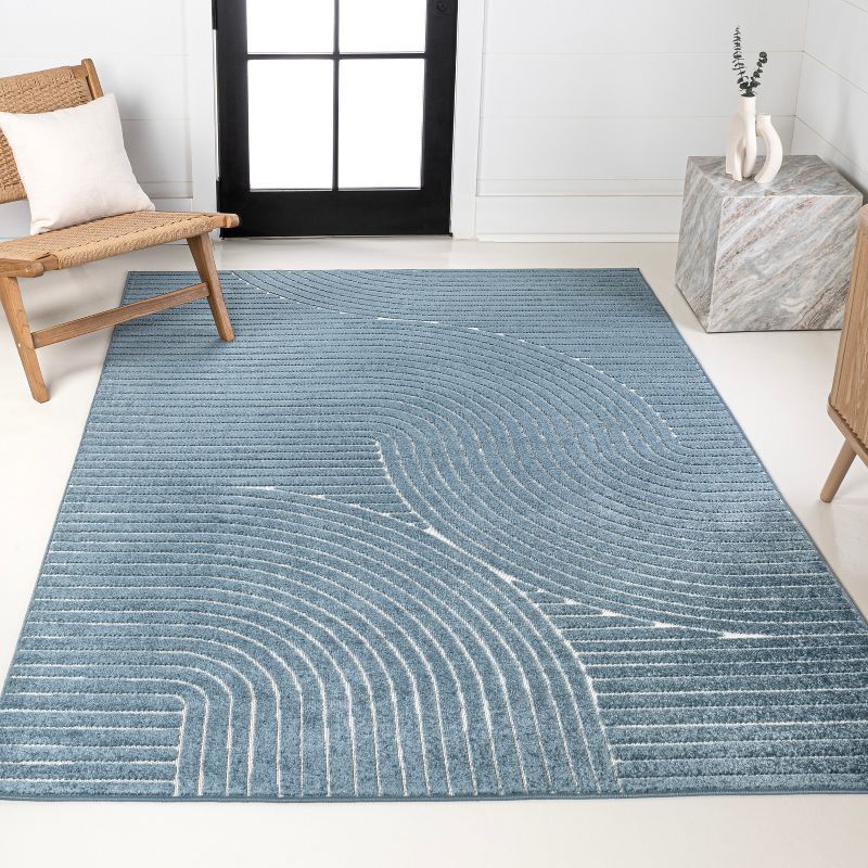 Hallie Dark Blue and Cream Geometric 8' x 10' Indoor/Outdoor Rug