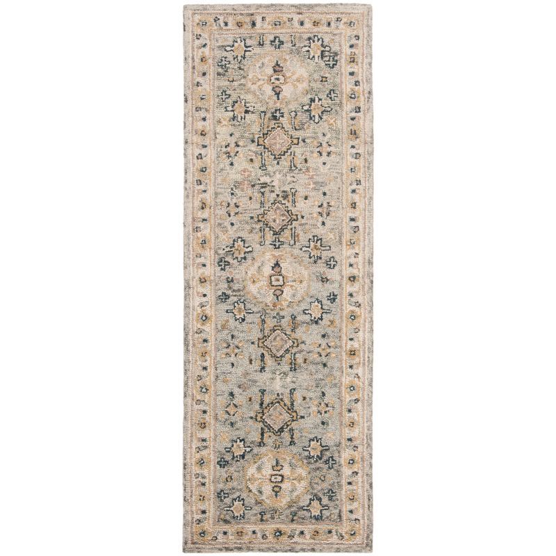 Ivory and Moss Floral Hand-Tufted Wool Runner Rug