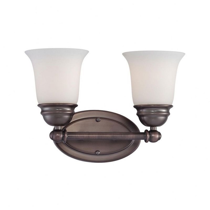 Bella 2-Light Oiled Bronze Vanity with White Glass Shades