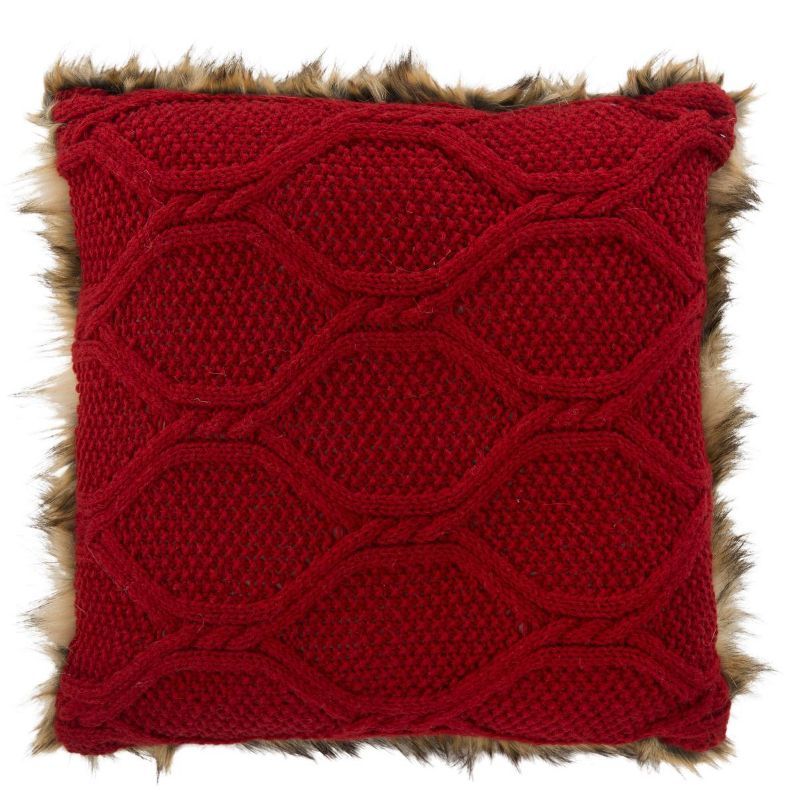 Luccia Red Faux Fur Square Accent Pillow