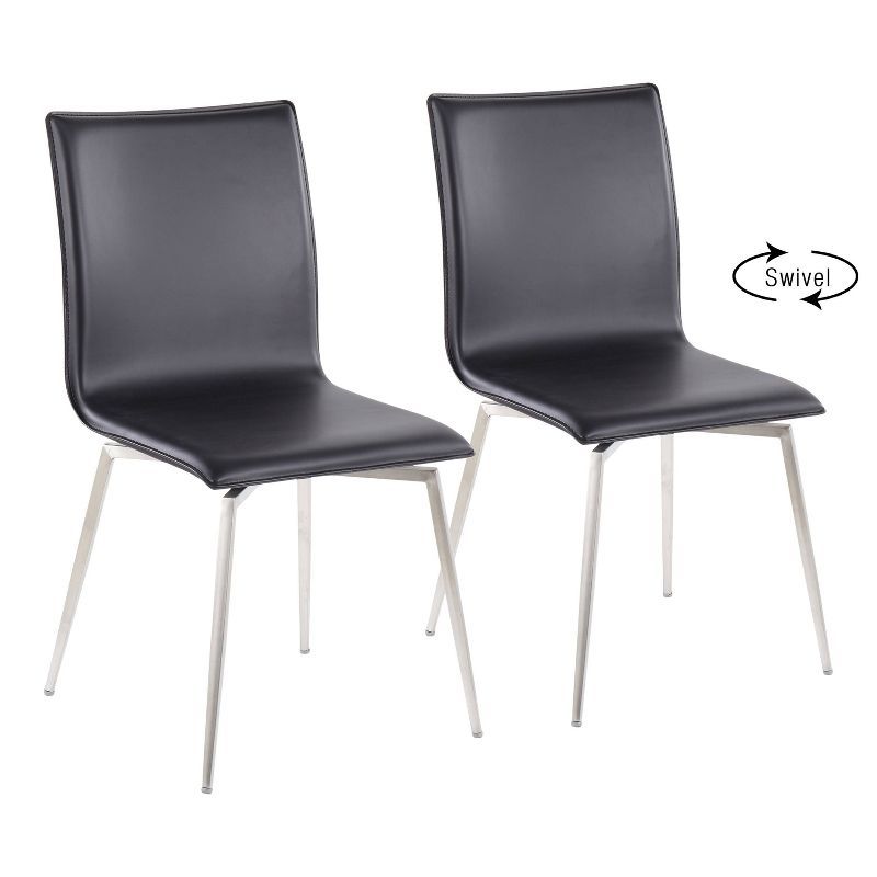 Black Faux Leather Swivel Dining Chairs with Metal Legs, Set of 2