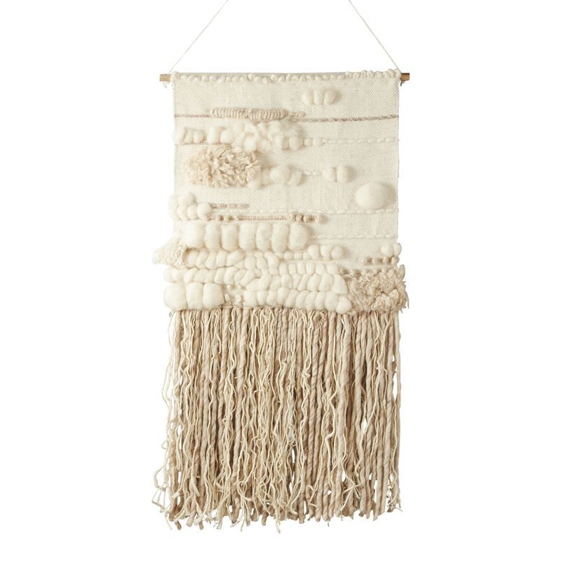 Ivory Textured Woven Wall Hanging with Fringe, 24"x48"