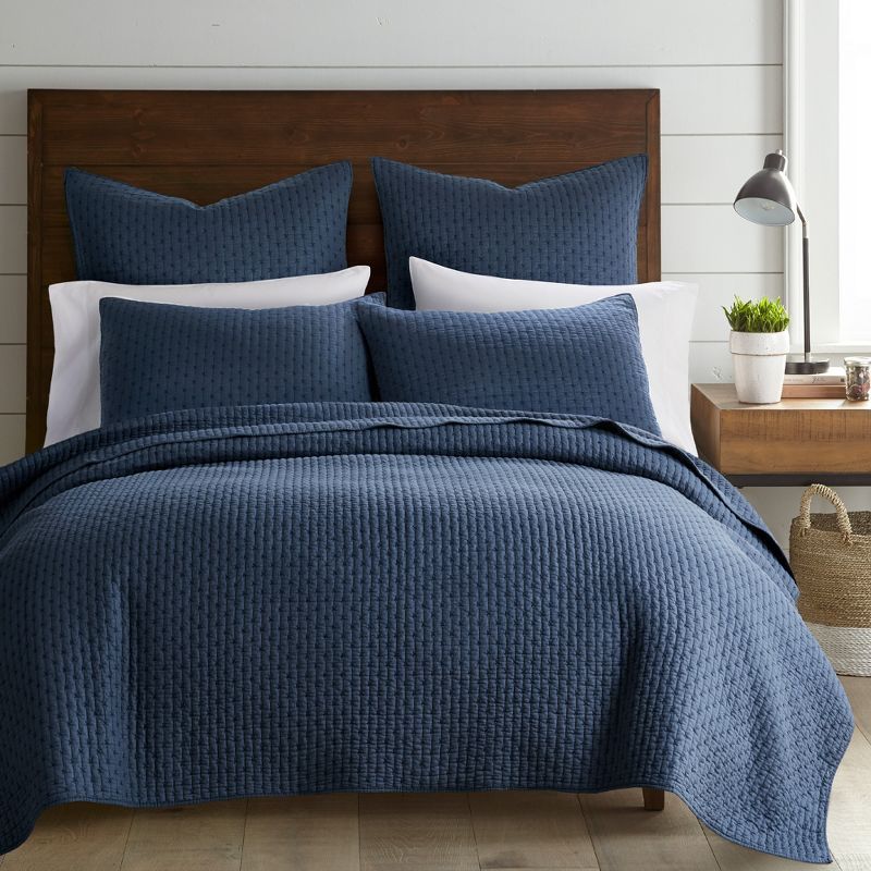 Navy Cotton Full Reversible Quilt Set