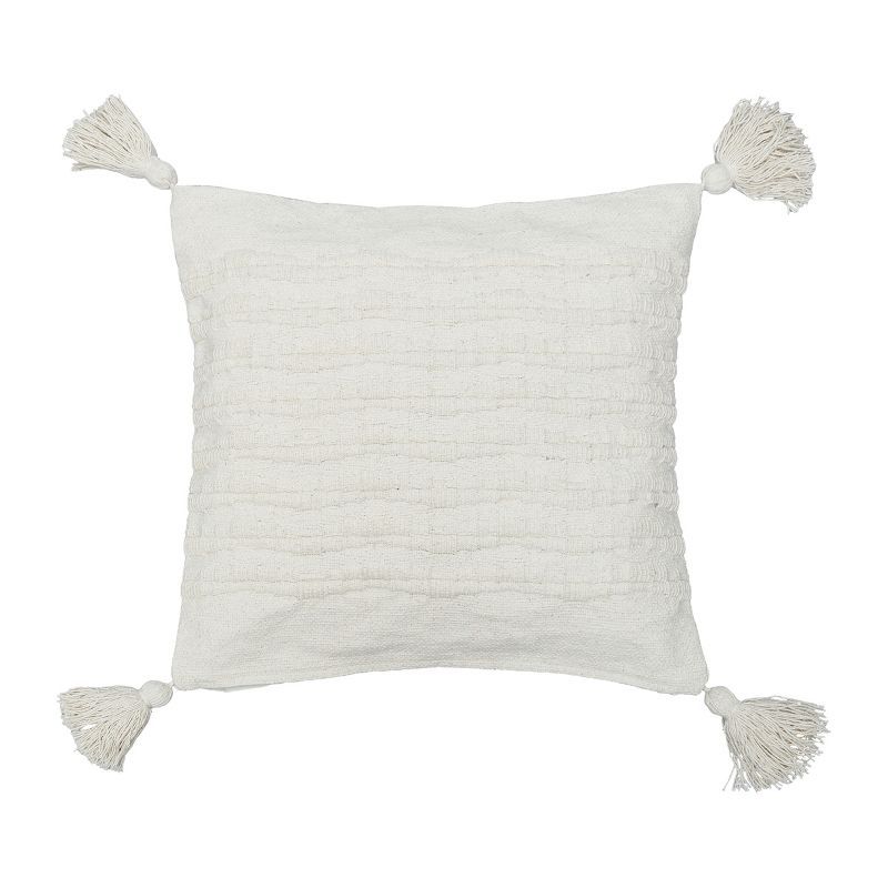 Hodges 22" White Cotton Woven Throw Pillow with Tassels