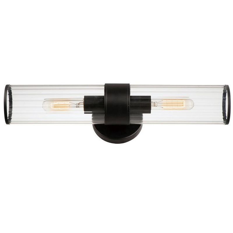 Crosby 2-Light Vanity Wall Sconce with Clear Ribbed Glass - Black