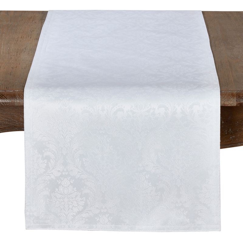 White Polyester Damask Design Dining Table Runner