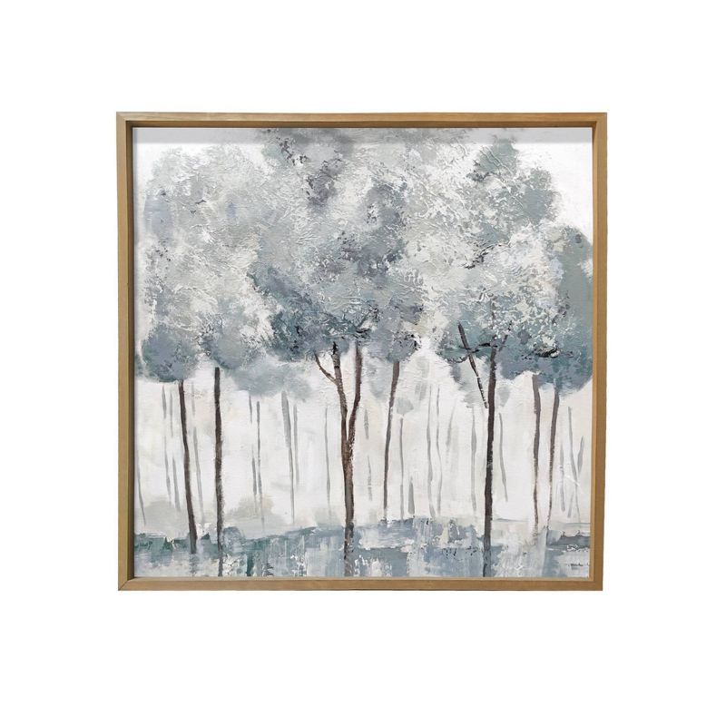 29" x 29" Blue Forest Pine Wood Framed Canvas Wall Art