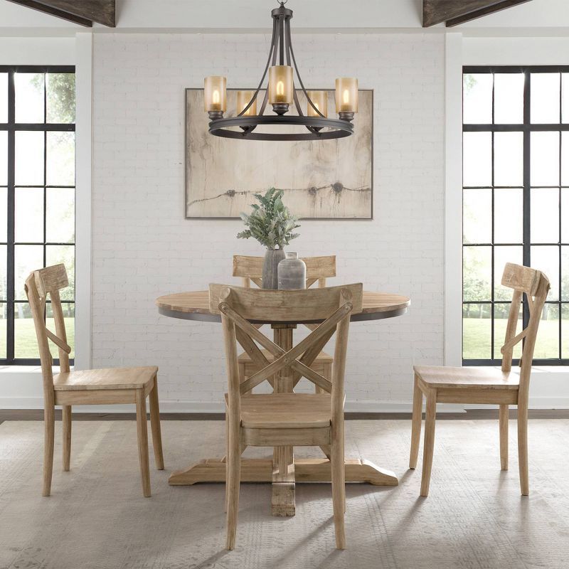 Beige Round Rustic Wood Dining Table with Pedestal Base