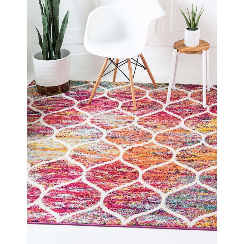 3 ft Square Multi-Color Trellis Synthetic Area Rug