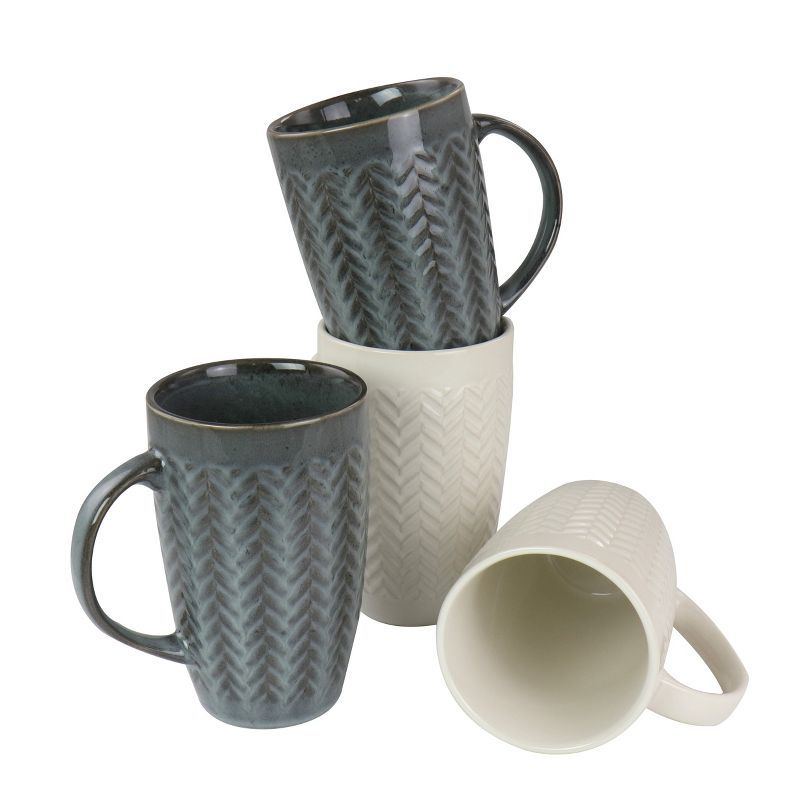 22 oz White and Gray Ceramic Stoneware Mug Set of 4