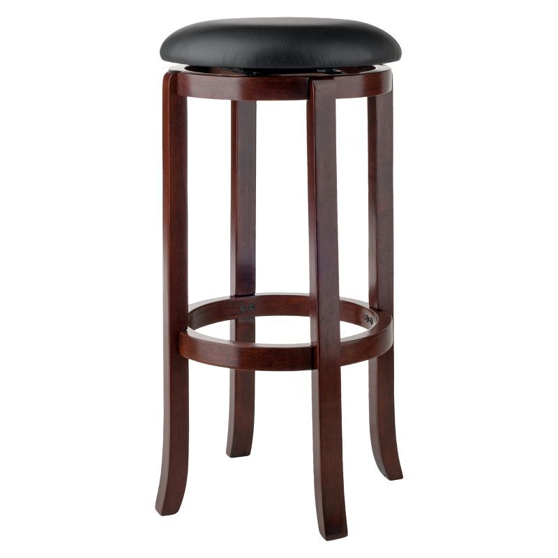 Elegant Transitional 30" Swivel Bar Stool in Walnut & Black Leather