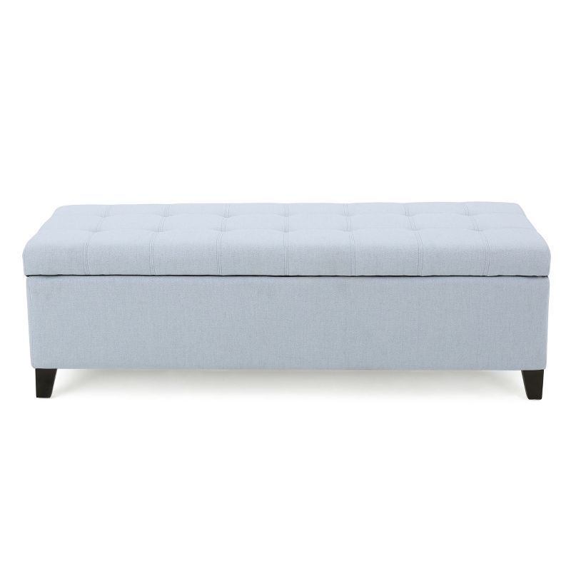 Light Sky Blue Tufted Upholstered Storage Ottoman Bench