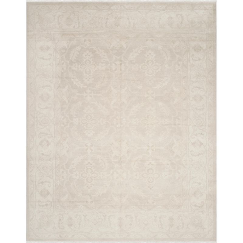 Ivory Hand-Knotted Wool 8' x 10' Rectangular Area Rug