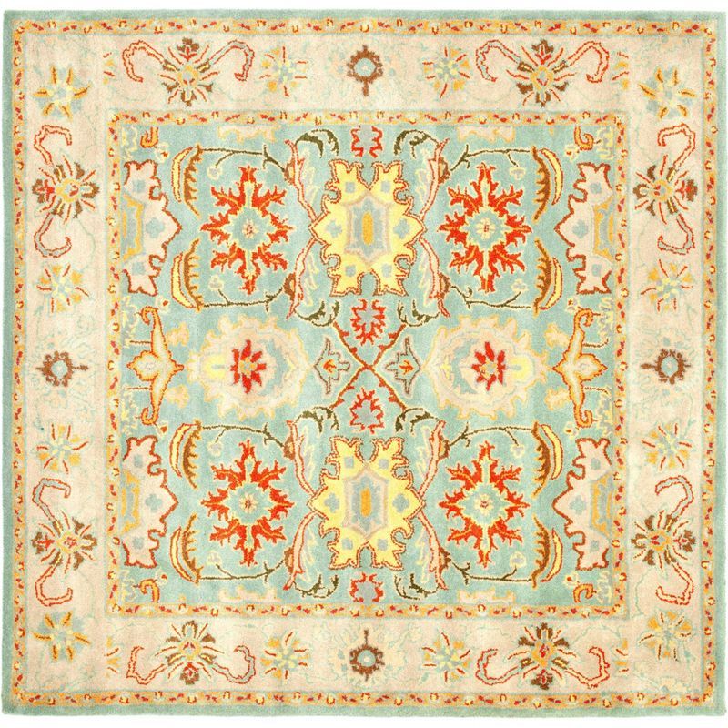 Light Blue and Ivory Hand-Tufted Wool Square Rug