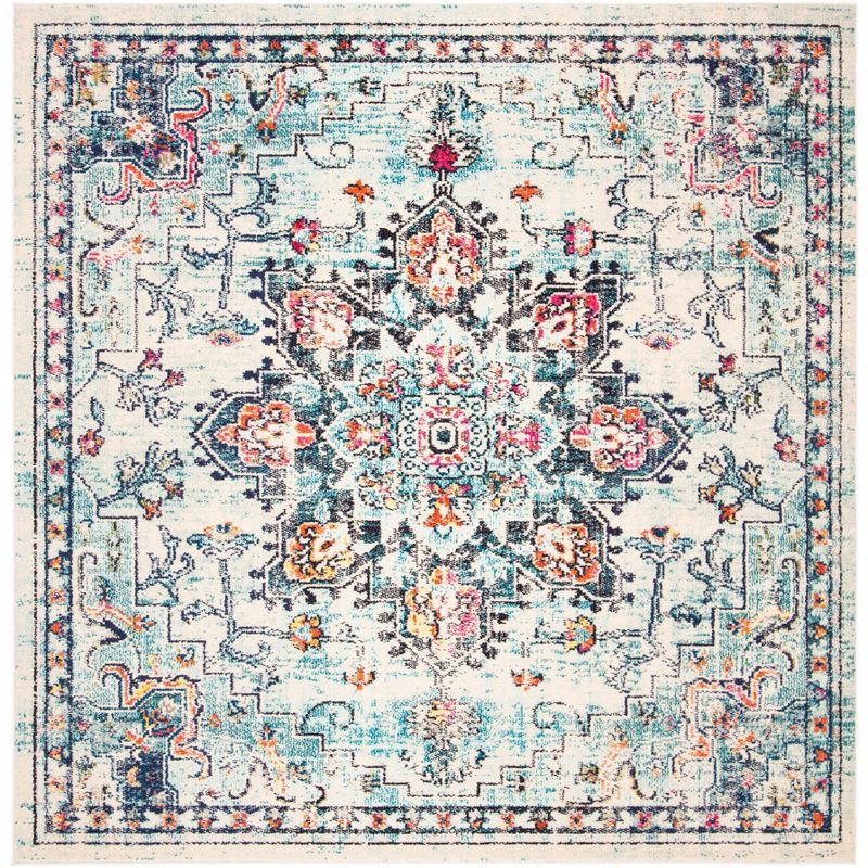 Madison Cream and Blue Flat Woven Square Synthetic Rug