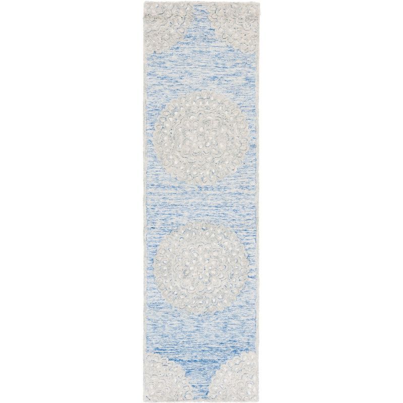 Ivory and Blue Hand-Tufted Wool Runner Rug