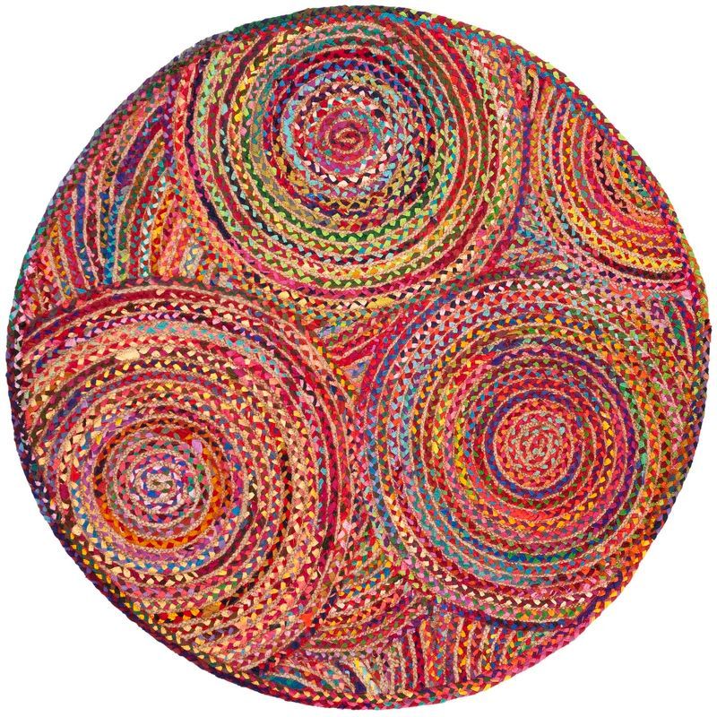 Boho-Chic Cape Cod Round Red Cotton Area Rug - 72" Diameter