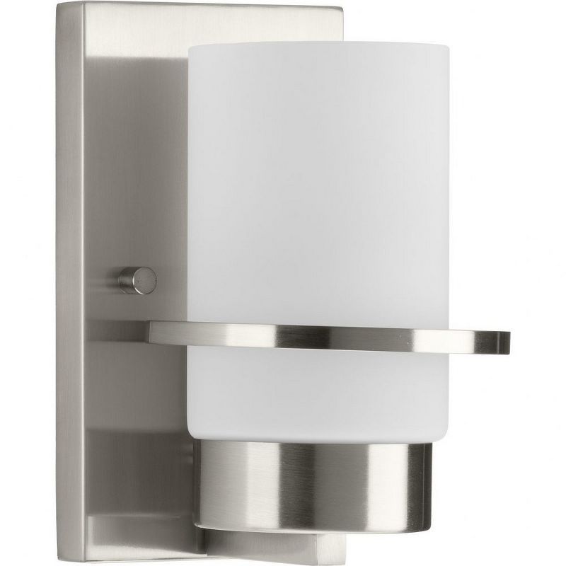 Brushed Nickel Cylinder Vanity Light with Etched Glass Shade