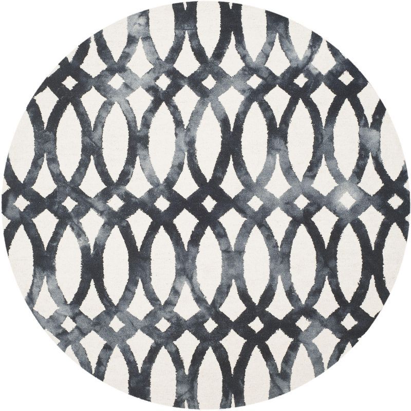 Ivory and Graphite Hand-Tufted Wool Round Rug, 7' Diameter