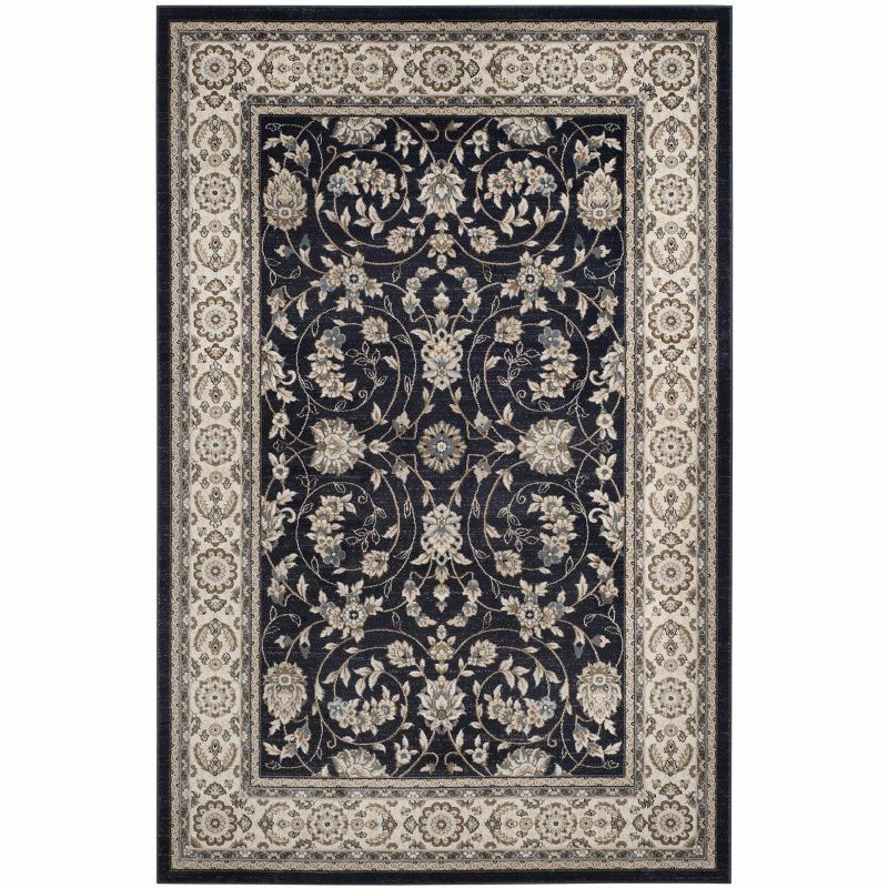 Anthracite and Cream Floral Synthetic 8' x 10' Area Rug