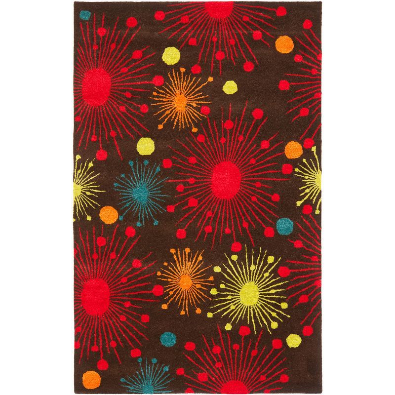 Handmade Brown and Multicolor Wool and Viscose Rectangular Area Rug