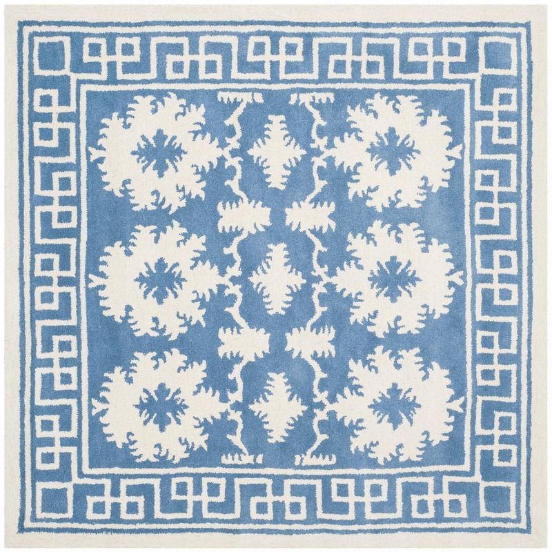 Hand-Tufted Wool Square Area Rug in Blue/Ivory - 5' x 5'