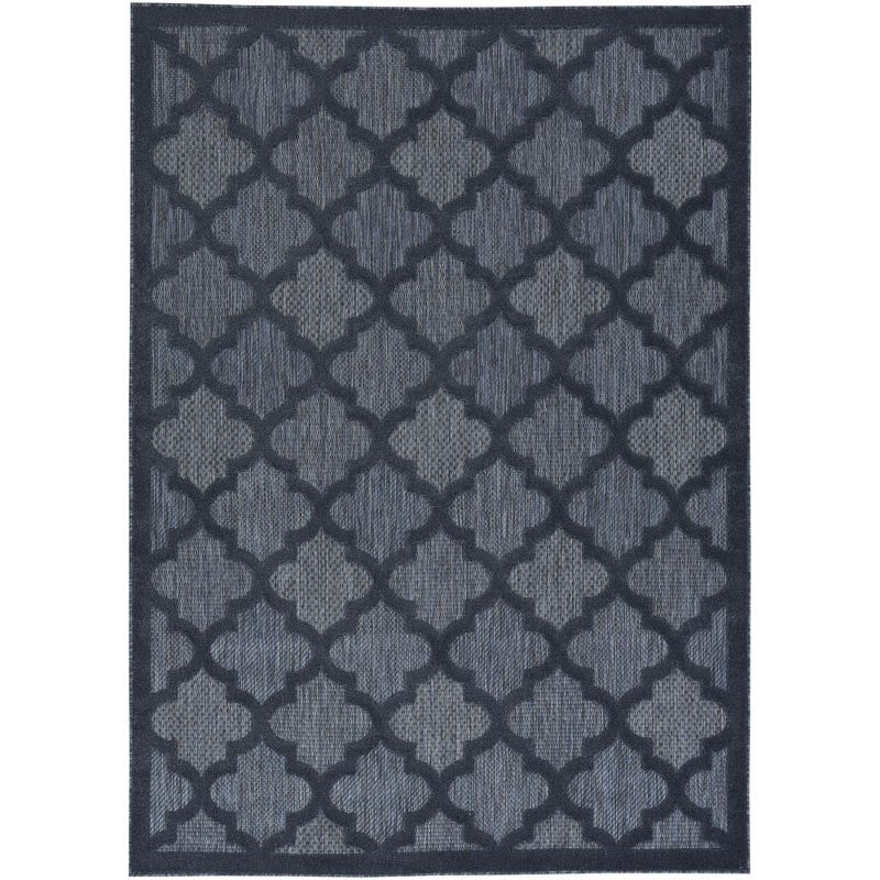 Navy Blue Trellis Flat Woven Round Outdoor Rug