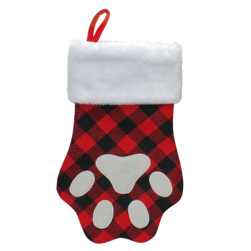 Red and Black Buffalo Plaid Pet Paw Christmas Stocking