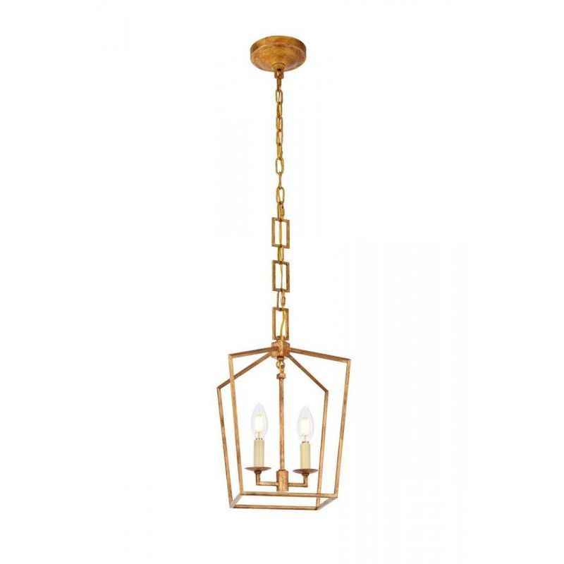 Elegant 2-Light Golden Iron and Glass LED Pendant