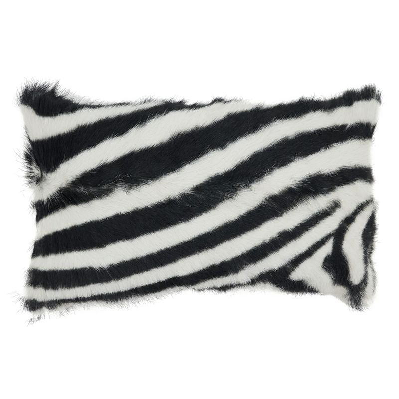 Black and White Zebra Goat Fur Throw Pillow