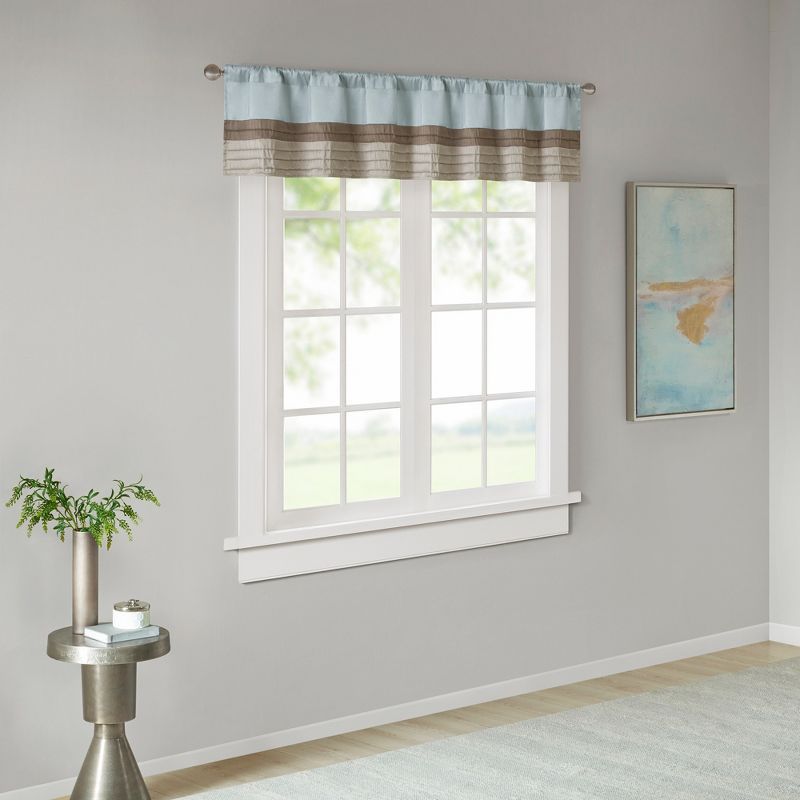 Blue and Tan Polyoni Pintuck Window Valance