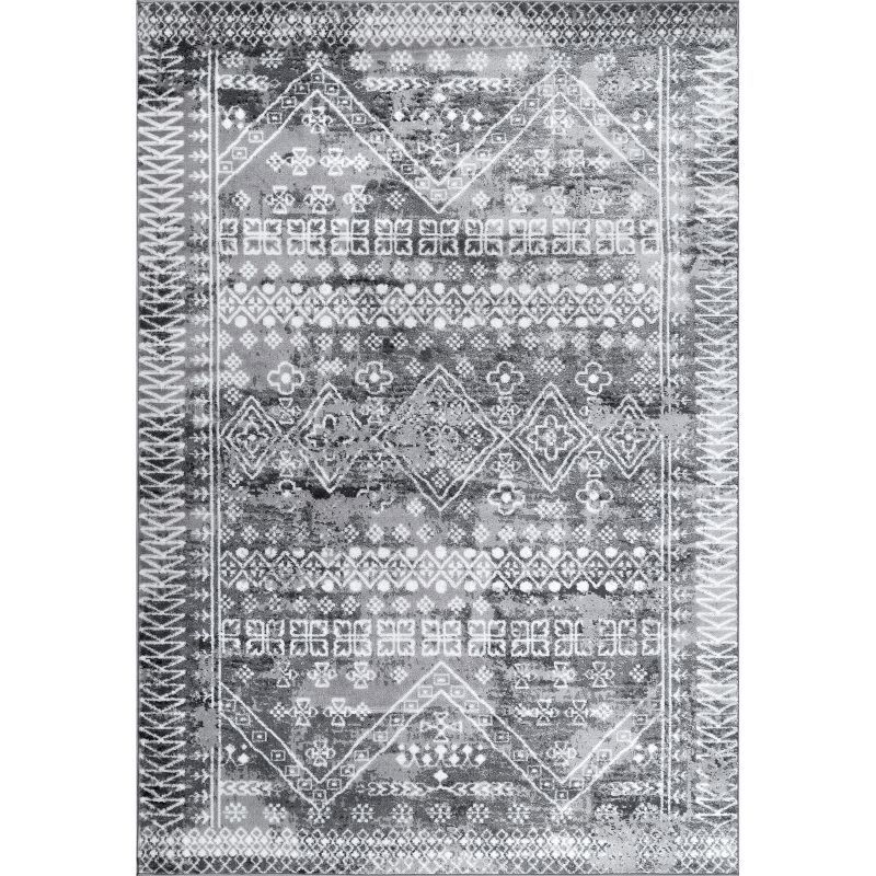 Elegant Gray Synthetic 5' x 8' Reversible Area Rug