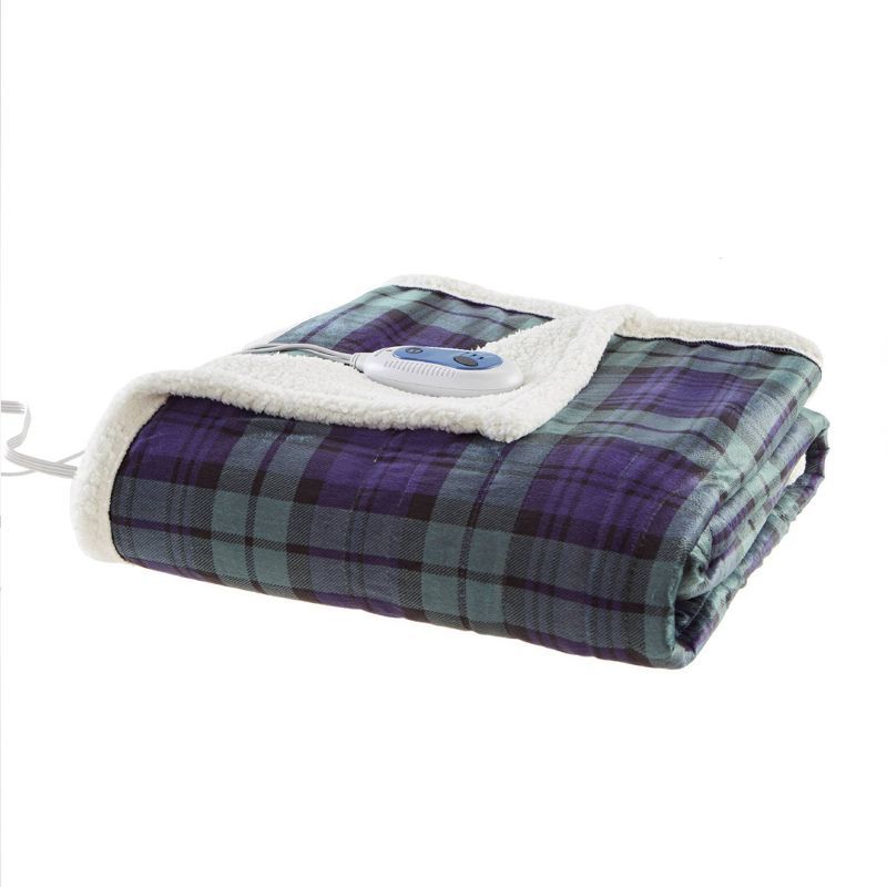 60" x 70" Blue Green Plaid Electric Heated Throw Blanket