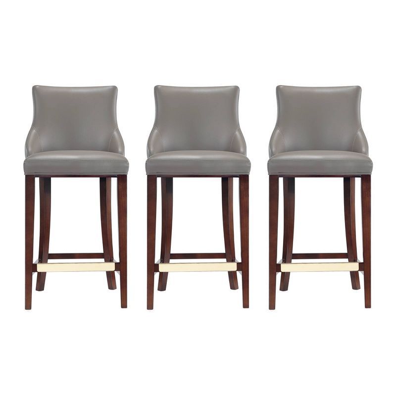 Shubert Dark Taupe Leatherette Barstools with Beech Wood Legs, Set of 3