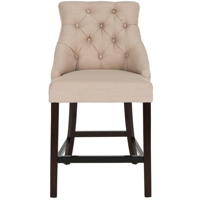 Eleni Beige Linen Tufted Wingback Counter Stools, Set of 2