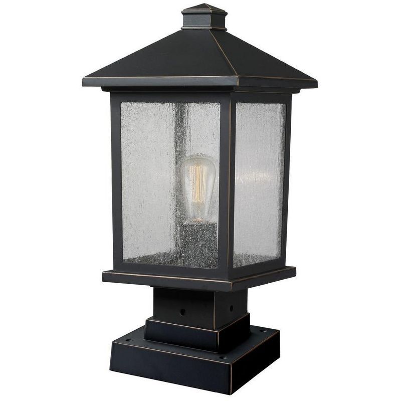 Modern Seedy Glass 17" Black Outdoor Pier Mount Light