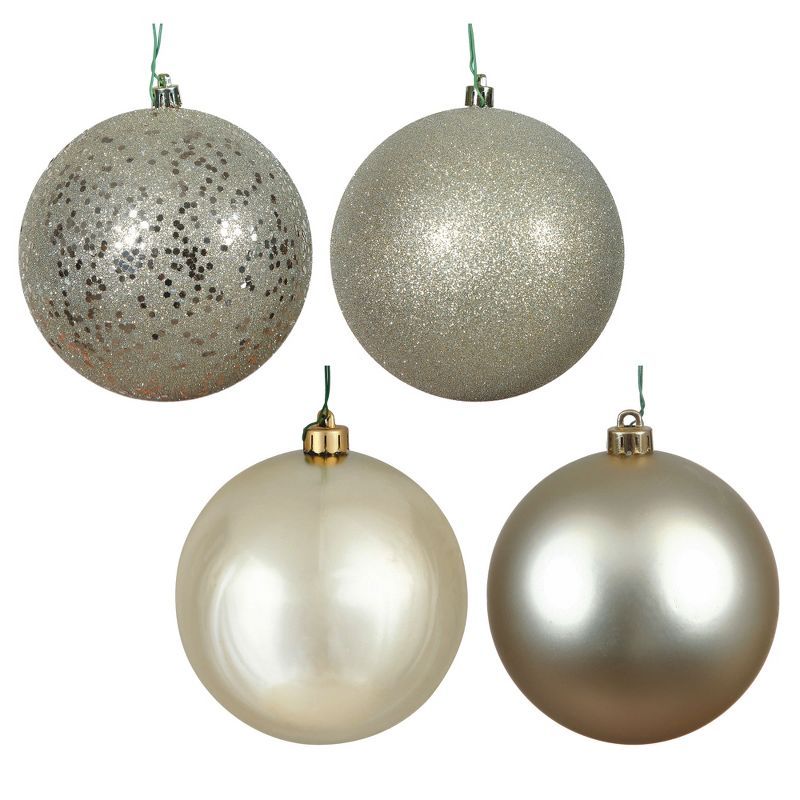 Champagne Glitter and Matte Shatterproof Plastic Ball Ornaments Set