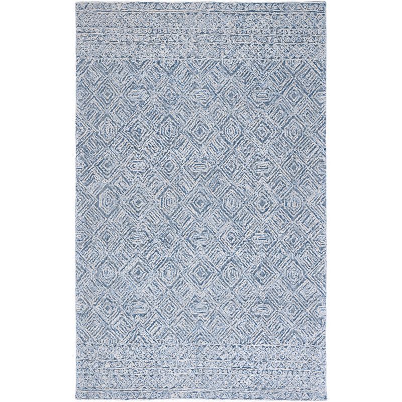 Blue and Ivory Hand-Tufted Wool Geometric Area Rug