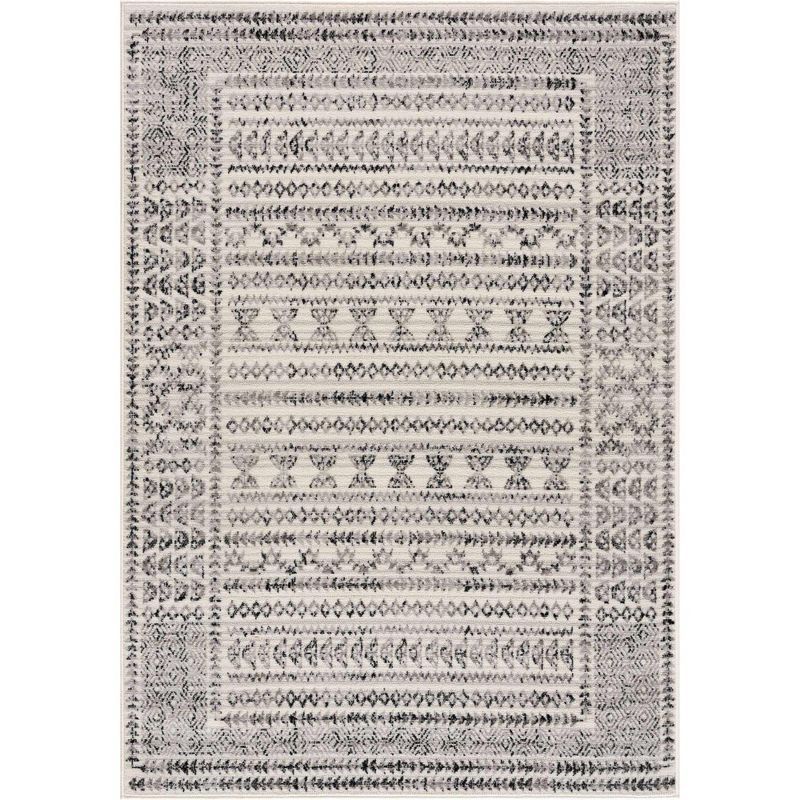 Gray and Off-White 5' x 7' Synthetic Rectangular Area Rug