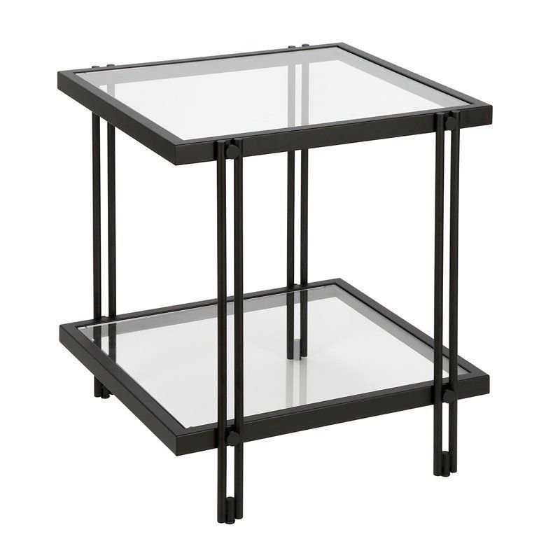 Blackened Bronze Metal and Glass Rectangular Accent Table