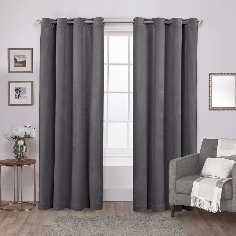 Soft Grey Velvet Light-Filtering Grommet Curtain Panels, 54" x 96"