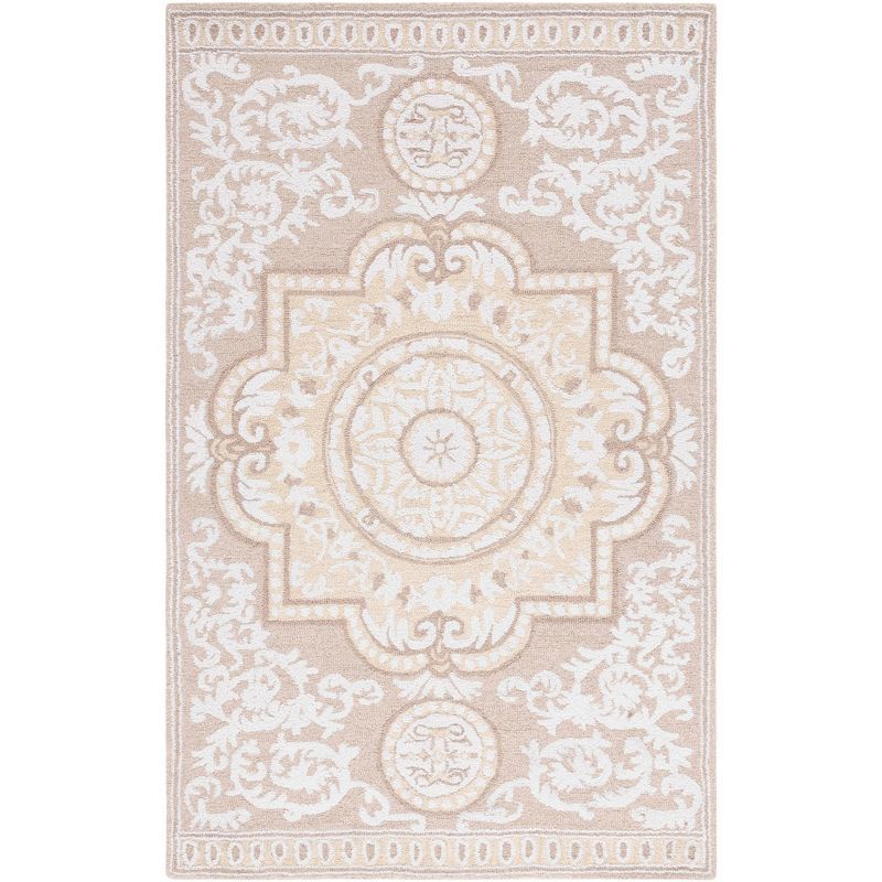 Ivory and Beige Rectangular Tufted Wool Area Rug