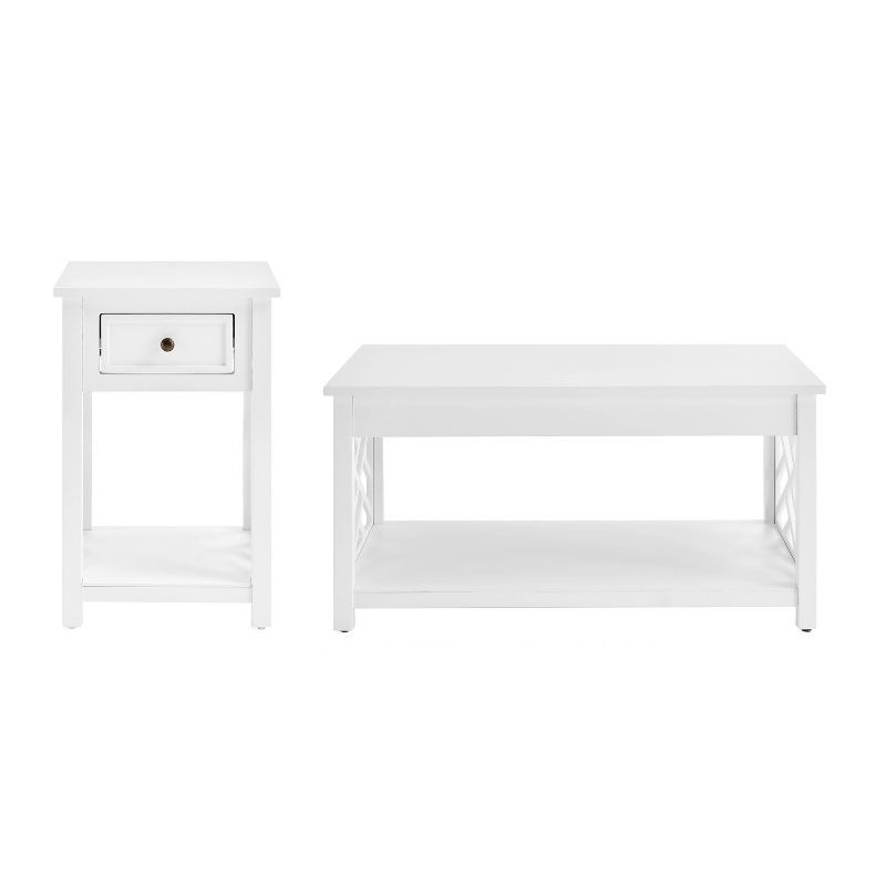 Coventry White Wood Coffee and End Table Set with Drawer