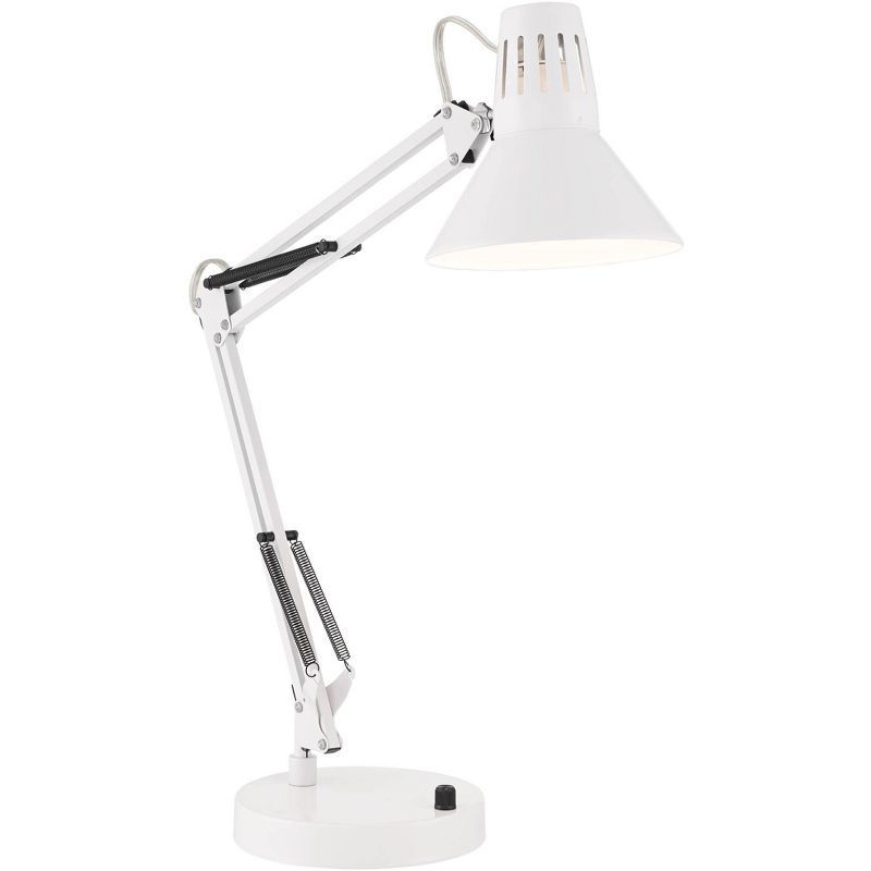 Adjustable White Metal Architect Desk Lamp with USB Ports