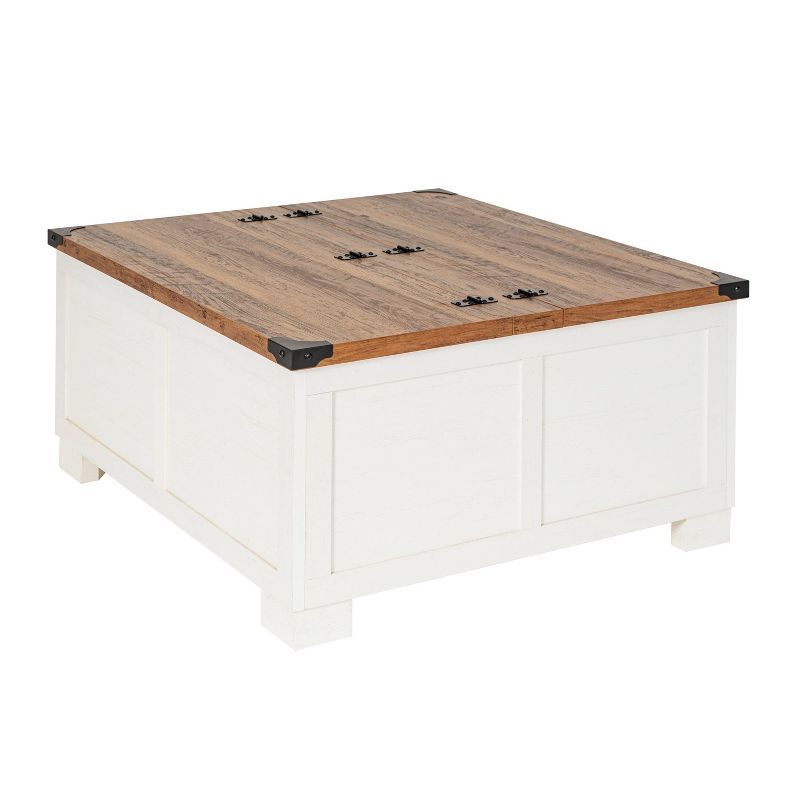 Rustic White and Oak Lift-Top Storage Coffee Table