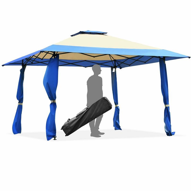 Blue and Beige 13' x 13' Pop-Up Canopy Tent with Steel Frame