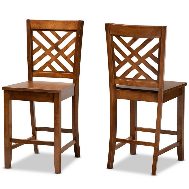 Walnut Brown Adjustable Wood Counter Stool Set, 2-Piece