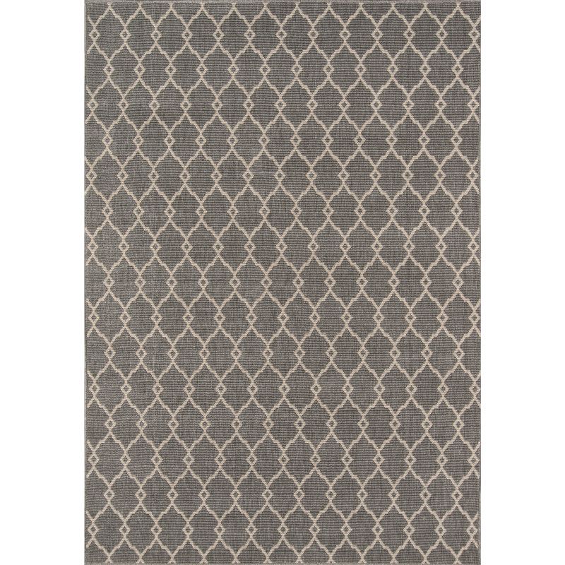 Elegant Gray Flat Woven Synthetic 6'7" x 9'6" Outdoor Rug